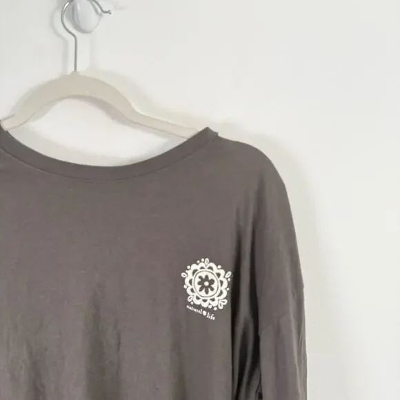 Natural Life Grey 'Be Happy' Long Sleeve T-Shirt Boho 100% Cotton Womens Large - Picture 4 of 7